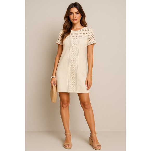 Sundance Dress Womens 16 Ivory Eyelet Embroidered Lined Boho Cottagecore Relaxed - Picture 1 of 12